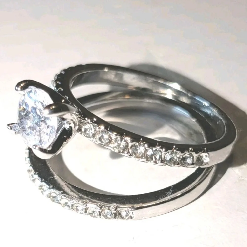 Women's 3 Ct Round Princess Cut Lab-created Diamond Engagement Duo Ring Set Sz 7 - Picture 17 of 17
